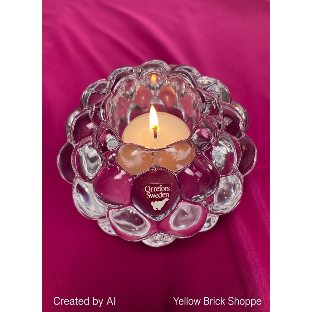 Orrefors Hallon / Raspberry Crystal Votive Candle Holder – NIB